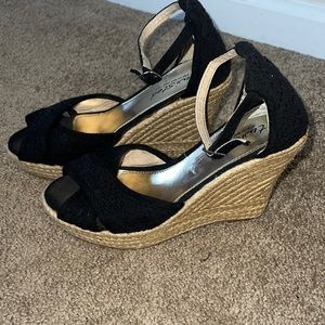 Black Knit Wedge buckle espadrille “twisted”